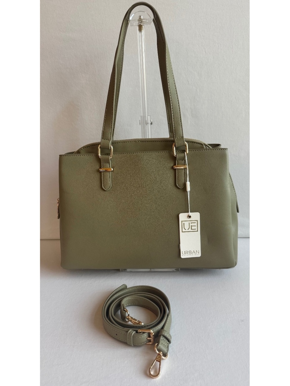 Urban Expressions Olive Green Satchel Tote Bag Gold Tone Hardware NWT